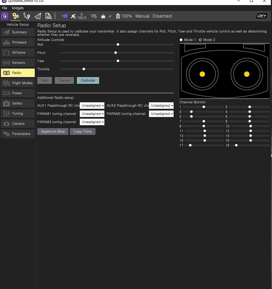 Radio Calibration. no reach maximum and minimum QGroundControl