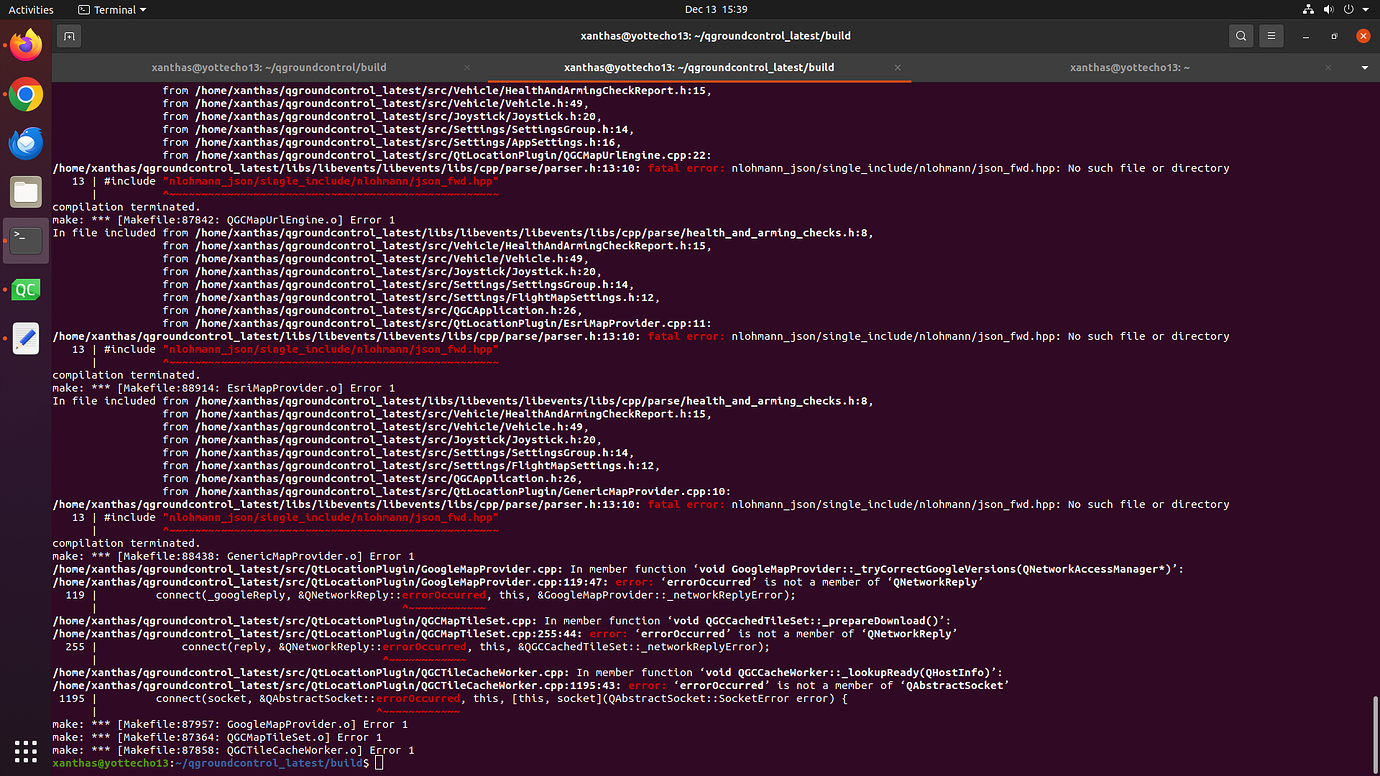Qmake ../ && then make -j12 error - Development - Dronecode Forum ...