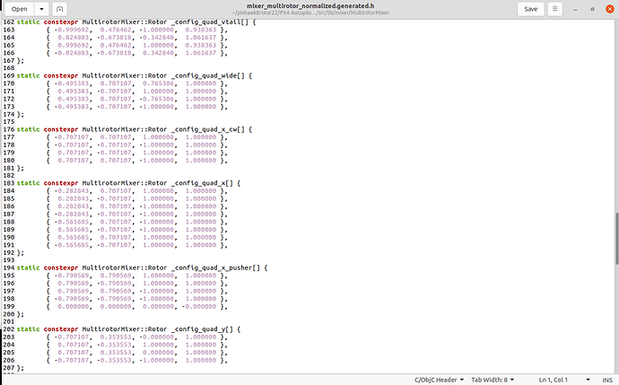 static constexpr MultirotorMixer_Rotor _config_quad_x