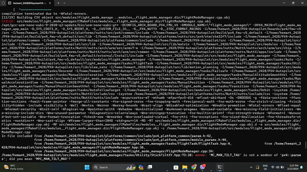There's an error during the build process of a PX4 firmware file. The ...
