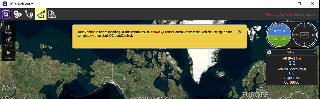 Waiting for Vehicle Connection - Setup created from source code ...