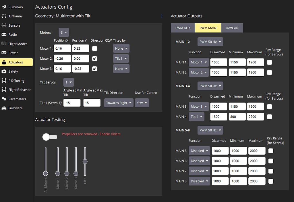 Tricopter tilt rear servo for yaw in main4 not working - PX4 Autopilot ...