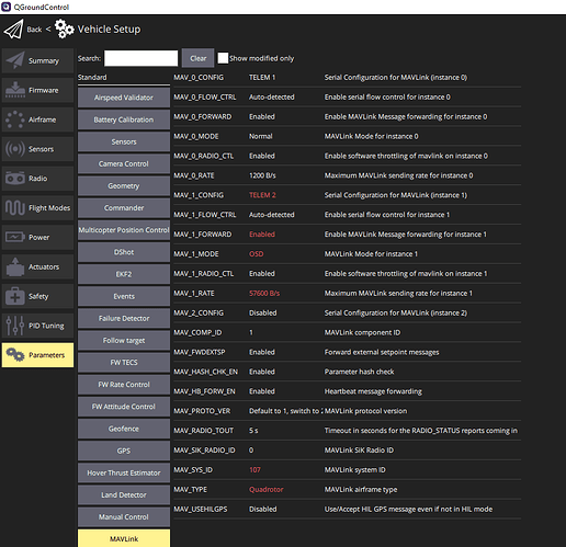 mav params for osd