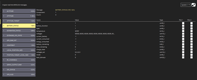 mavlink inspector - battery